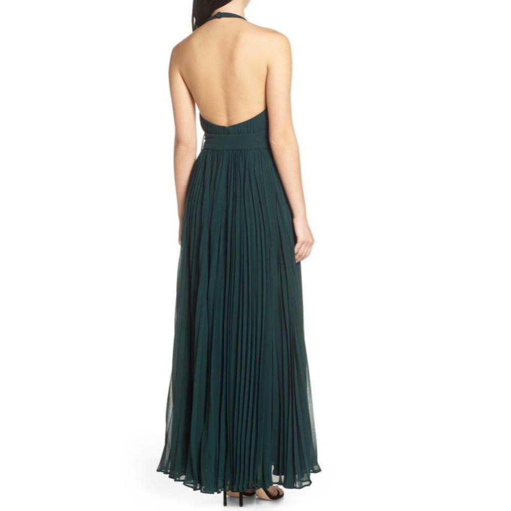 NEW Fame & Partners FOREST GREEN The Felice HALTER Pleated BELT Evening GOWN 10 - Picture 11 of 16